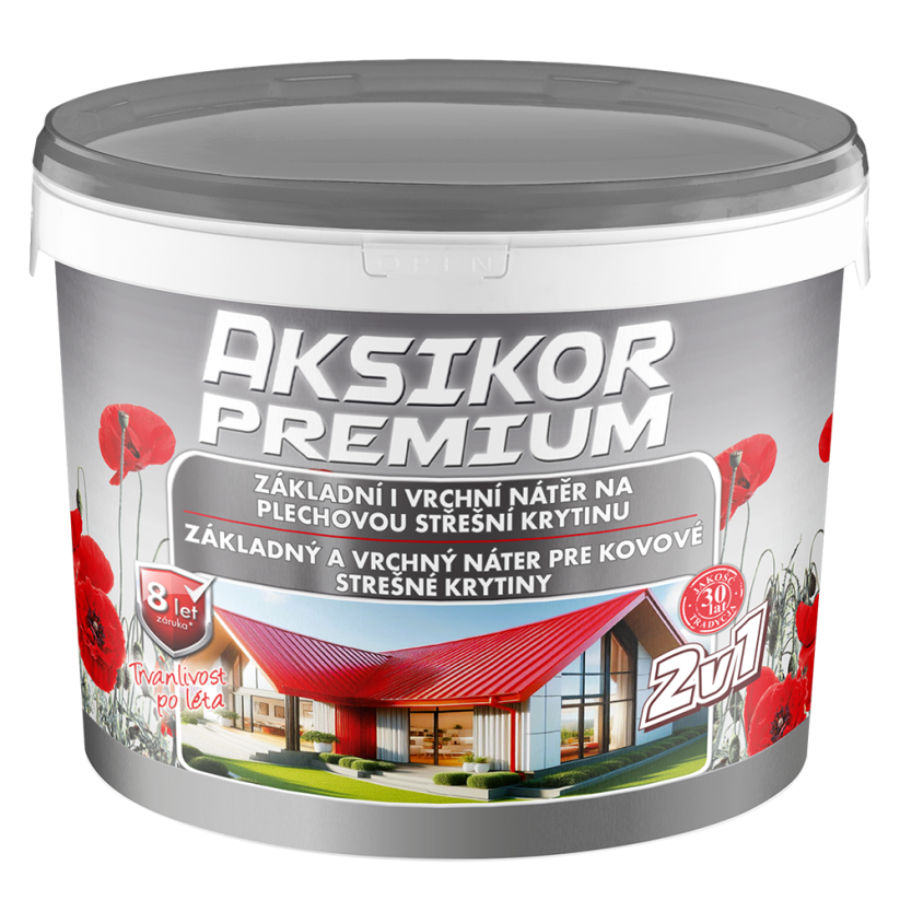 AKSIKOR PREMIUM - základní i vrchní nátěr na plechovou střešní krytinu - AKSIKOR paleta: PREMIUM Grafitová šedá RAL 7024, Balení: 1l